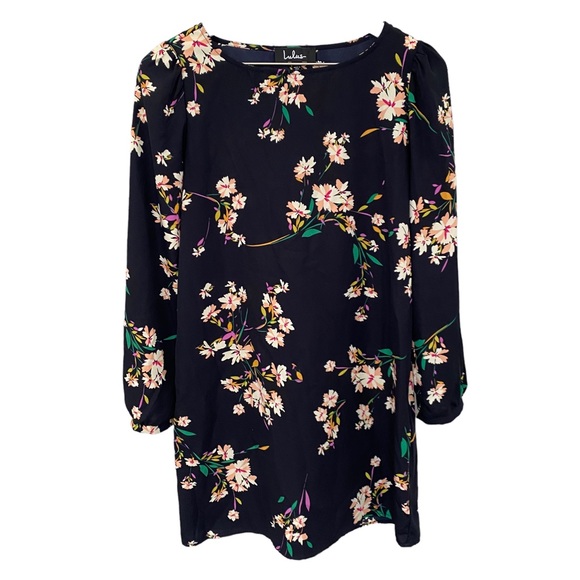 Lulus Herbaceous Babe Navy Floral Long Sleeved Shift Dress Women’s Size Small - Picture 6 of 16